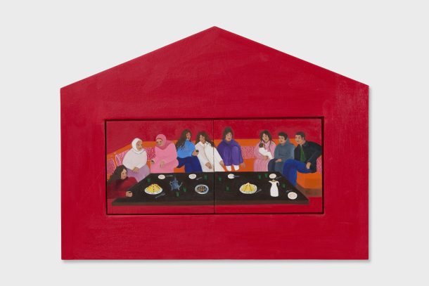 le foyer, huile sur assemblage de bois, 66 x 50 cm, 2025 - Non Fiction