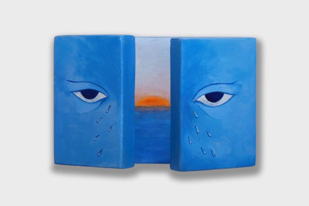 larmes! mer! sel, huile sur assemblage de bois, 13 x 18cm, 2025 - Non Fiction